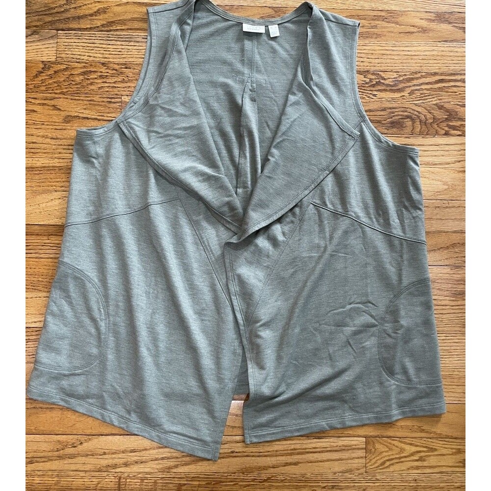 LOGO Lounge Women’s XL Green French Terry Cardi Vest Hi Low Hem Pockets